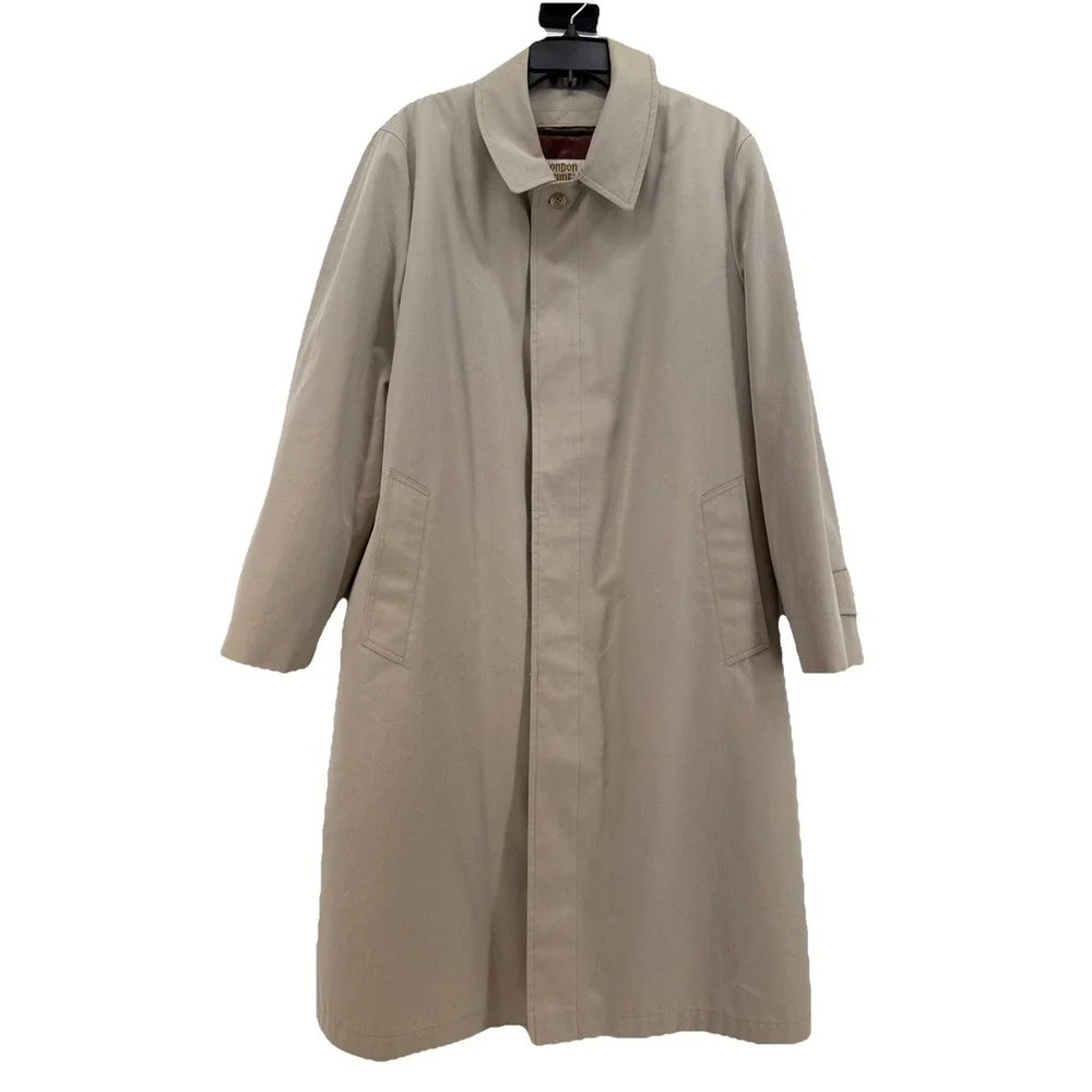 Vintage London Towne Men's Khaki Long Sleeve All-Weather‎ Trench Coat Size 40R